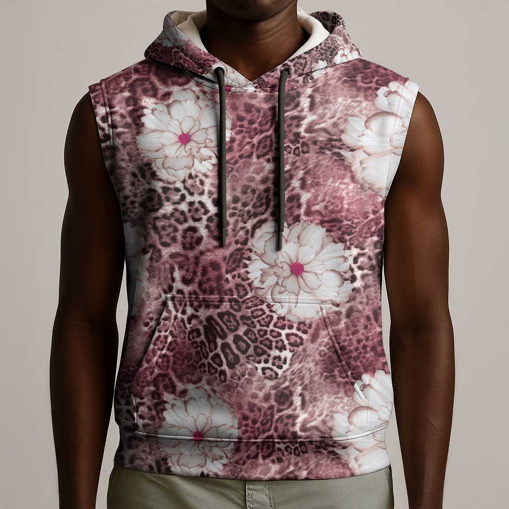 African Leopard Floral Pattern Sleeveless Hoodie Sunset Mauve
