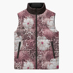 African Leopard Floral Pattern Sleeveless Puffer Jacket Sunset Mauve