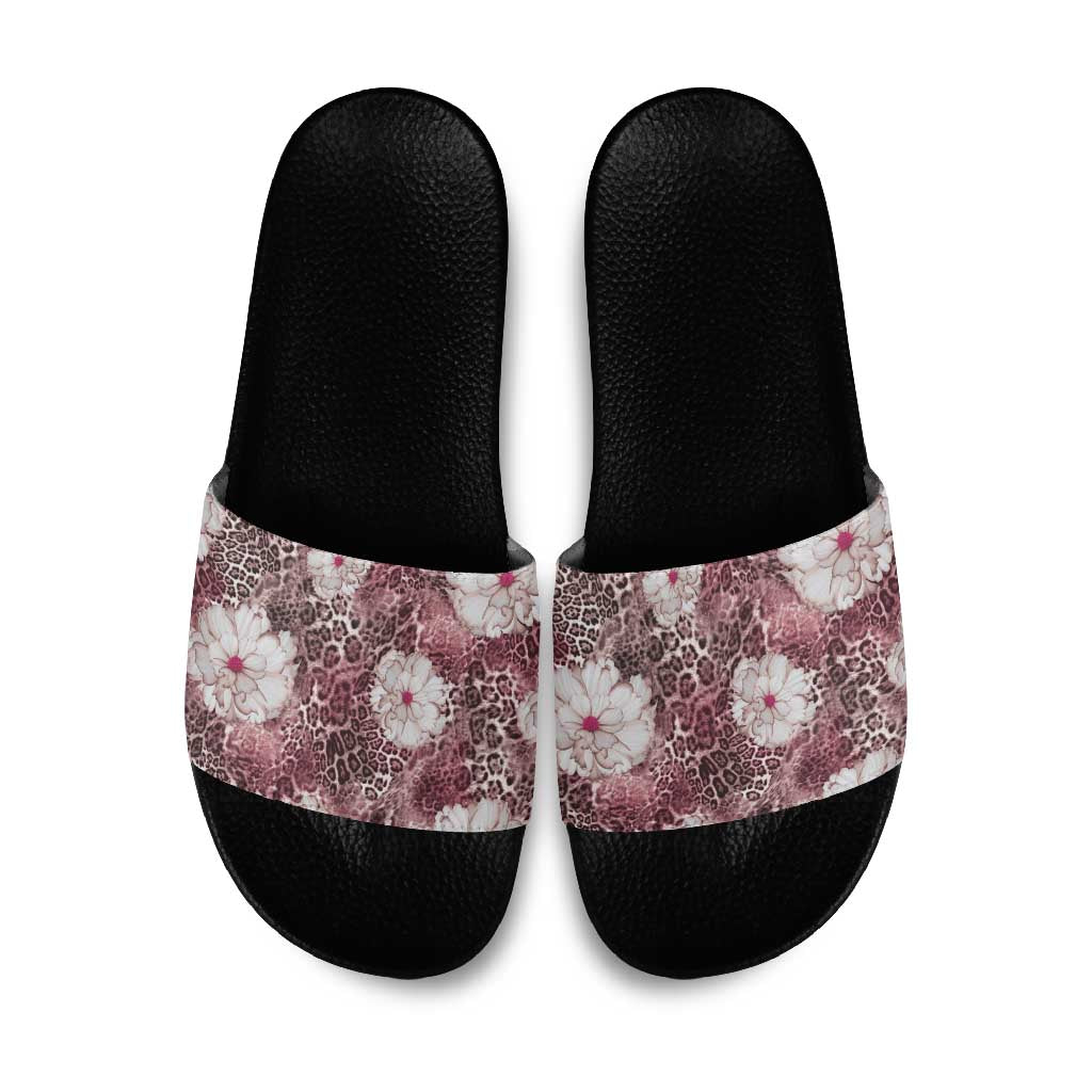 African Leopard Floral Pattern Slide Sandals Sunset Mauve