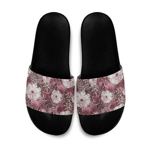 African Leopard Floral Pattern Slide Sandals Sunset Mauve