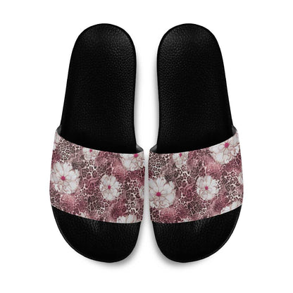 African Leopard Floral Pattern Slide Sandals Sunset Mauve