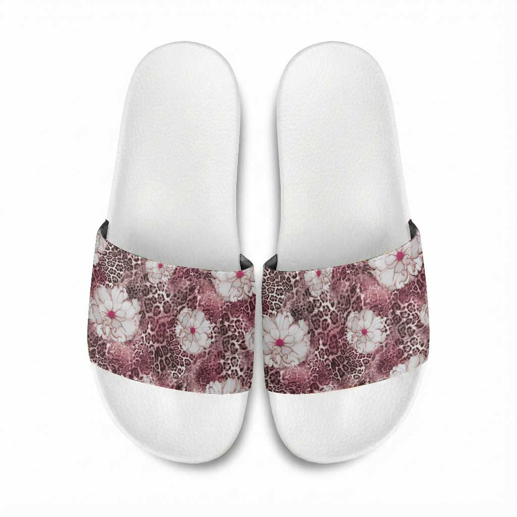 African Leopard Floral Pattern Slide Sandals Sunset Mauve