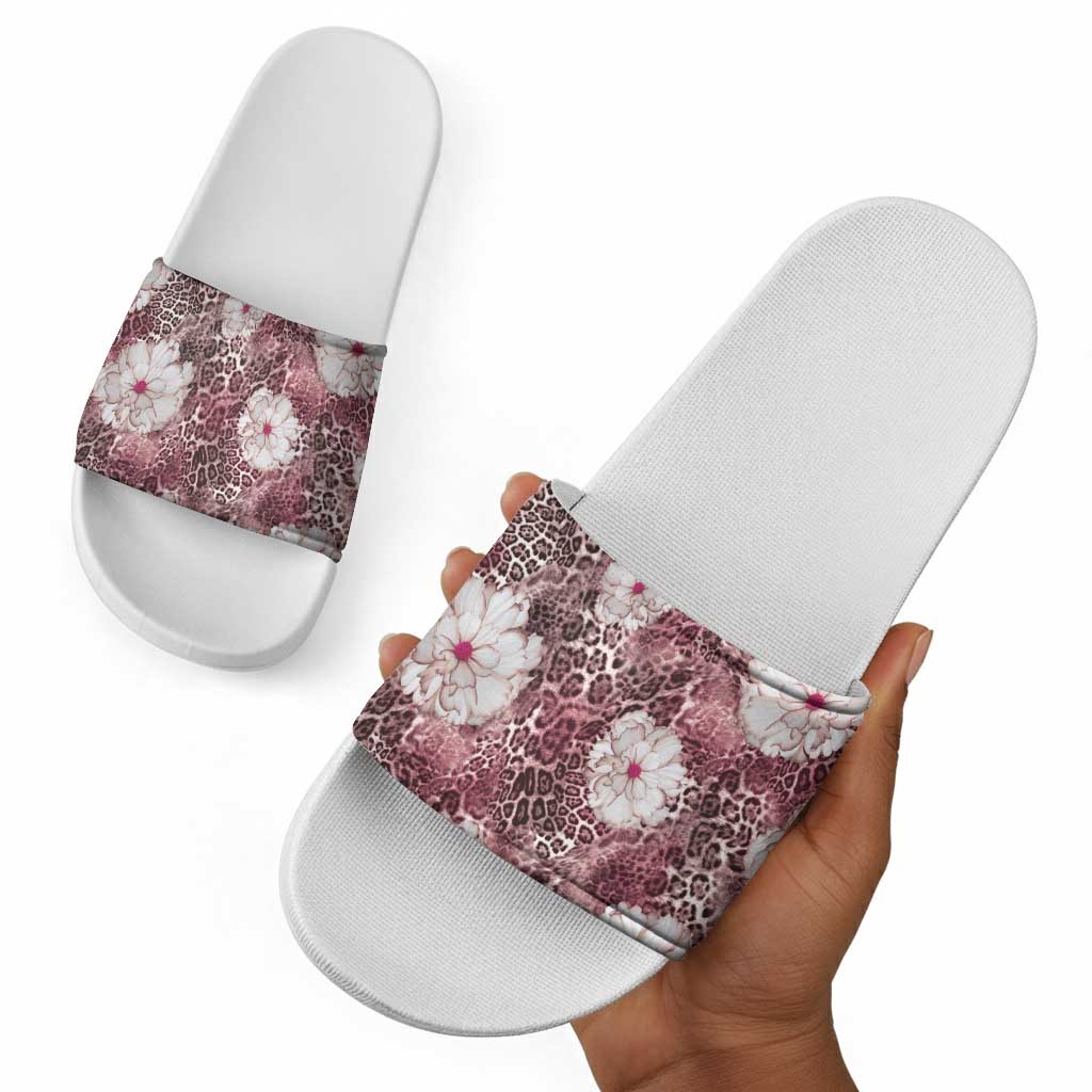 African Leopard Floral Pattern Slide Sandals Sunset Mauve