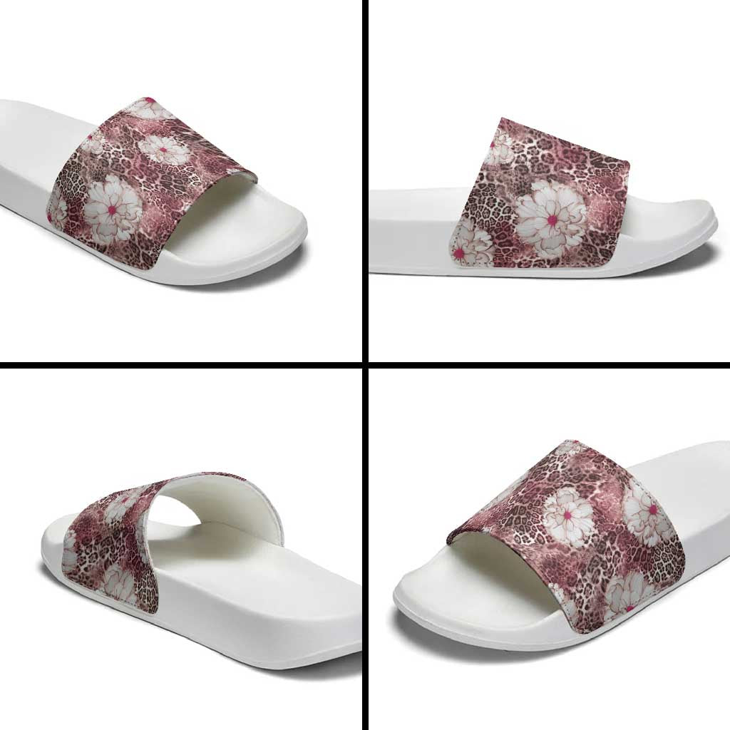 African Leopard Floral Pattern Slide Sandals Sunset Mauve