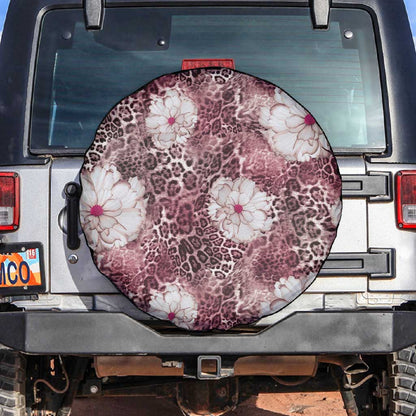 African Leopard Floral Pattern Spare Tire Cover Sunset Mauve