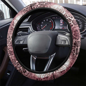 African Leopard Floral Pattern Steering Wheel Cover Sunset Mauve