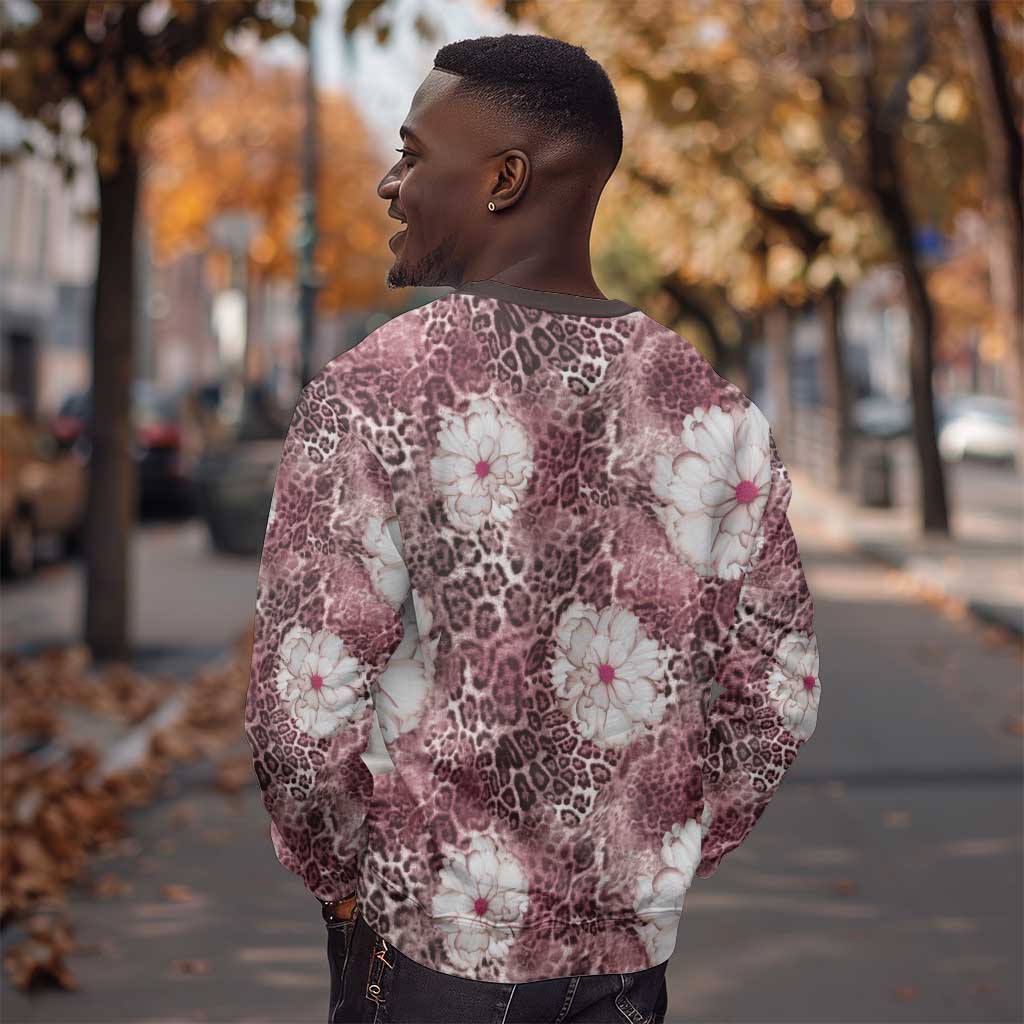 African Leopard Floral Pattern Sweatshirt Sunset Mauve