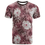 African Leopard Floral Pattern T shirt Sunset Mauve
