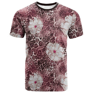 African Leopard Floral Pattern T shirt Sunset Mauve