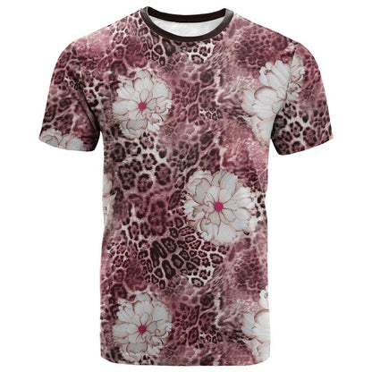 African Leopard Floral Pattern T shirt Sunset Mauve