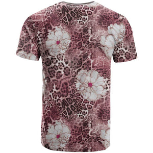 African Leopard Floral Pattern T shirt Sunset Mauve
