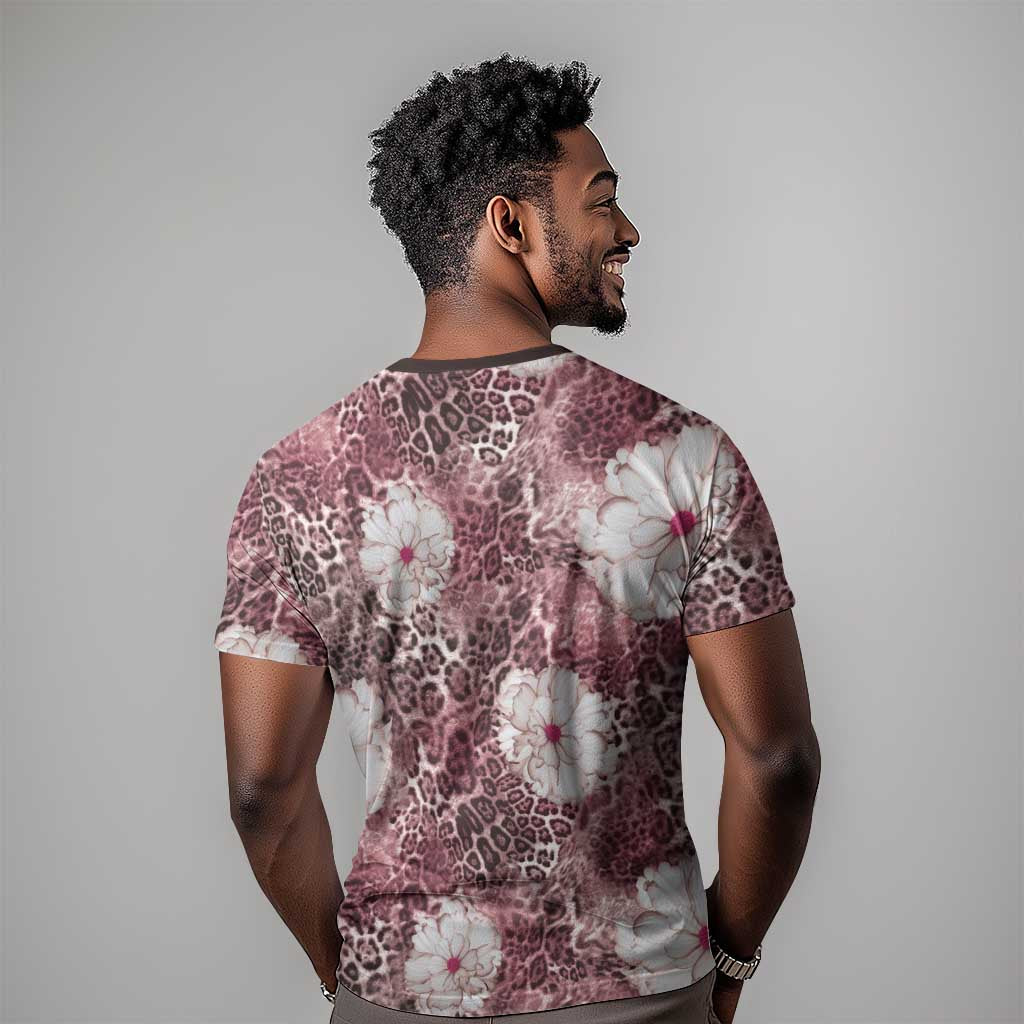 African Leopard Floral Pattern T shirt Sunset Mauve