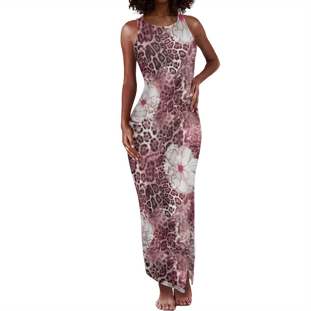 African Leopard Floral Pattern Tank Maxi Dress Sunset Mauve