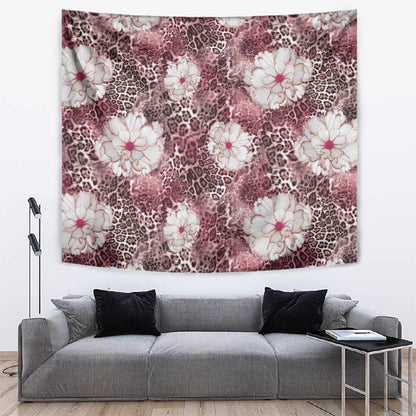 African Leopard Floral Pattern Tapestry Sunset Mauve