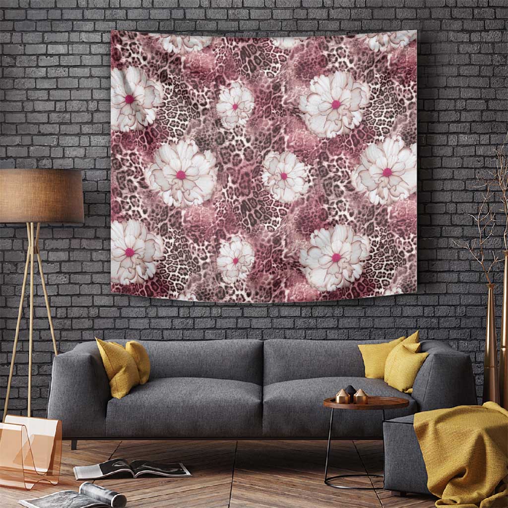 African Leopard Floral Pattern Tapestry Sunset Mauve