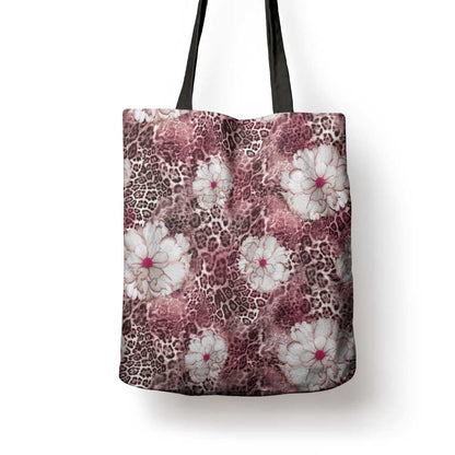 African Leopard Floral Pattern Tote Bag Sunset Mauve