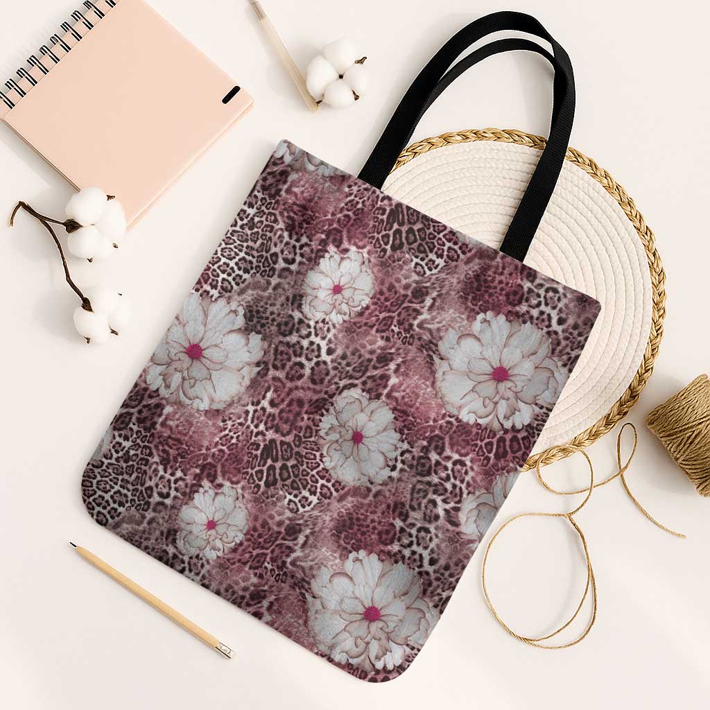 African Leopard Floral Pattern Tote Bag Sunset Mauve
