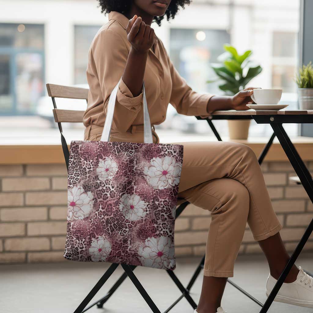 African Leopard Floral Pattern Tote Bag Sunset Mauve