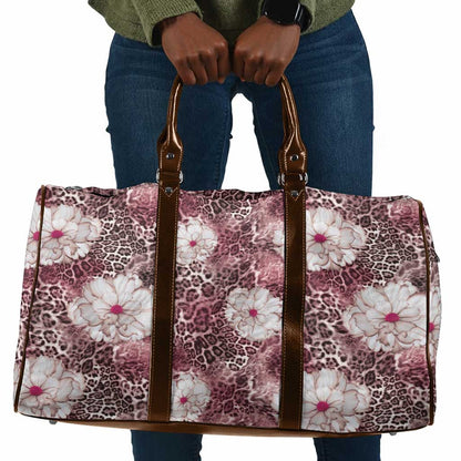 African Leopard Floral Pattern Travel Bag Sunset Mauve