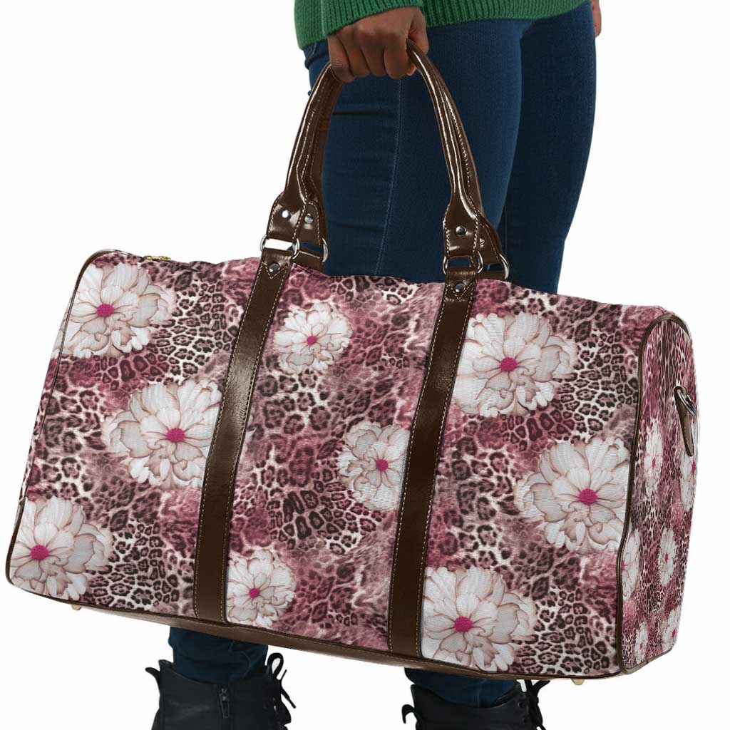 African Leopard Floral Pattern Travel Bag Sunset Mauve