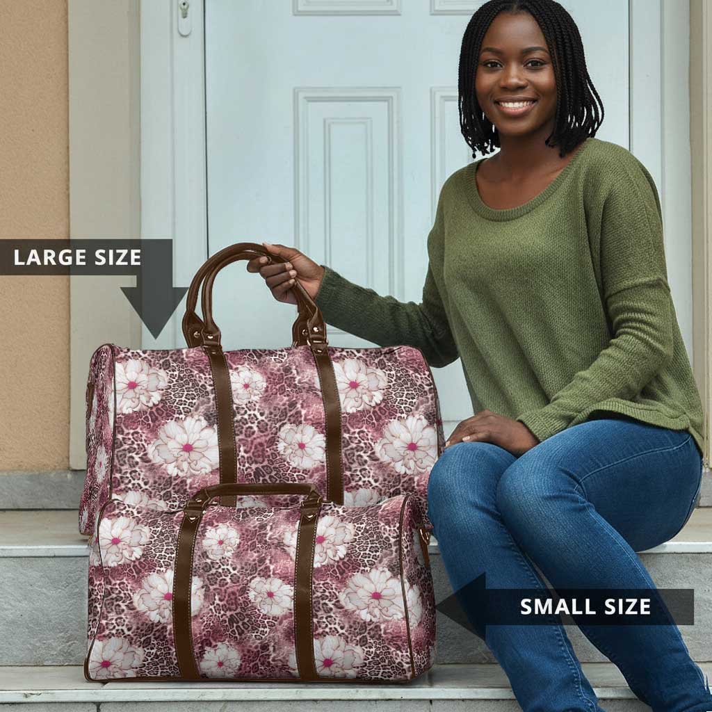 African Leopard Floral Pattern Travel Bag Sunset Mauve