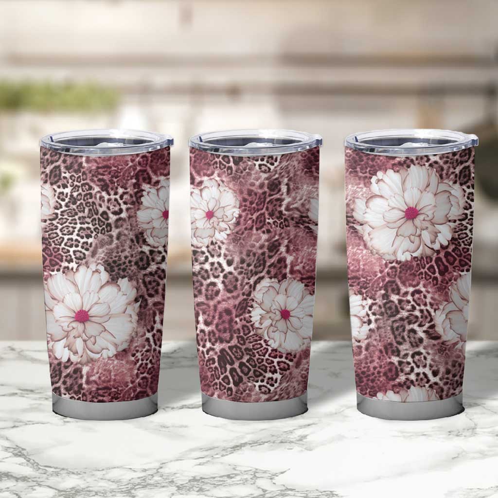 African Leopard Floral Pattern Tumbler Cup Sunset Mauve