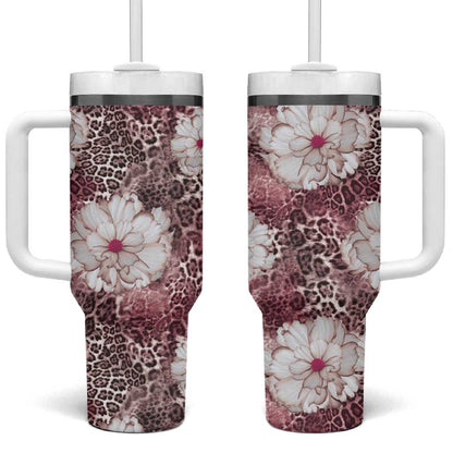 African Leopard Floral Pattern Tumbler With Handle Sunset Mauve
