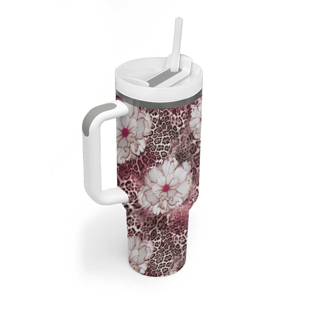African Leopard Floral Pattern Tumbler With Handle Sunset Mauve