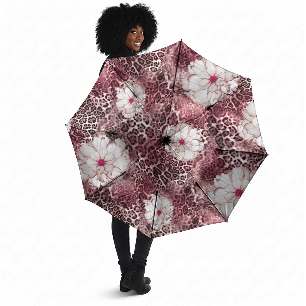 African Leopard Floral Pattern Umbrella Sunset Mauve
