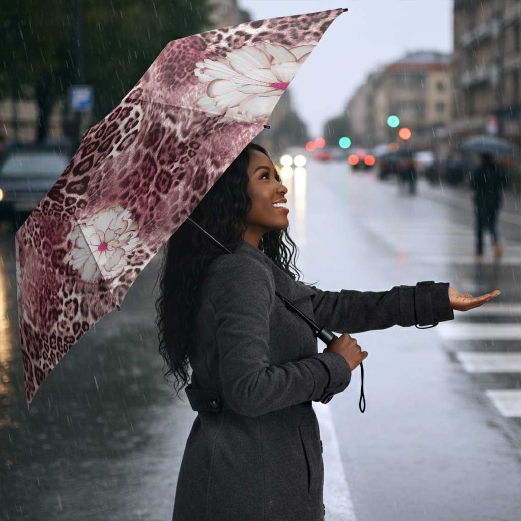 African Leopard Floral Pattern Umbrella Sunset Mauve