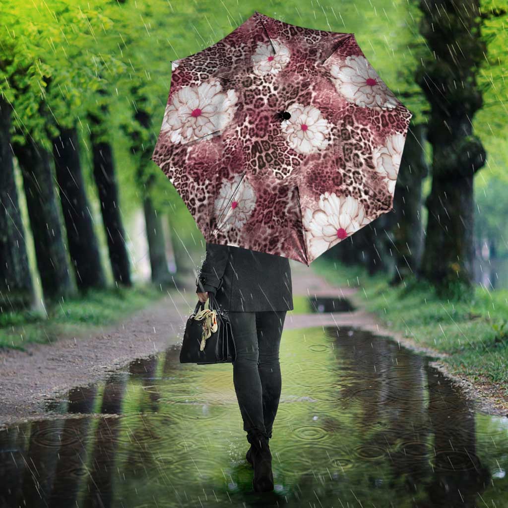 African Leopard Floral Pattern Umbrella Sunset Mauve