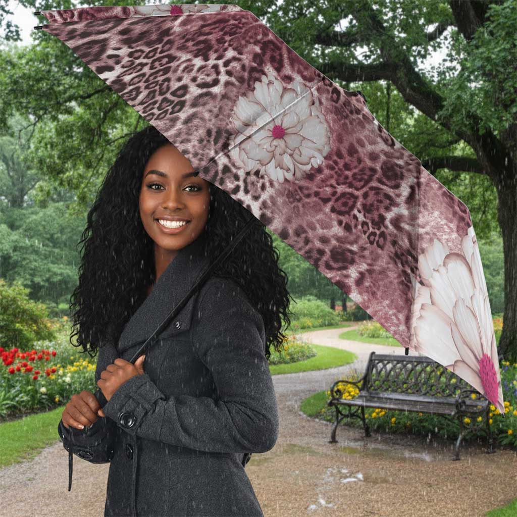 African Leopard Floral Pattern Umbrella Sunset Mauve