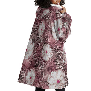 African Leopard Floral Pattern Wearable Blanket Hoodie Sunset Mauve