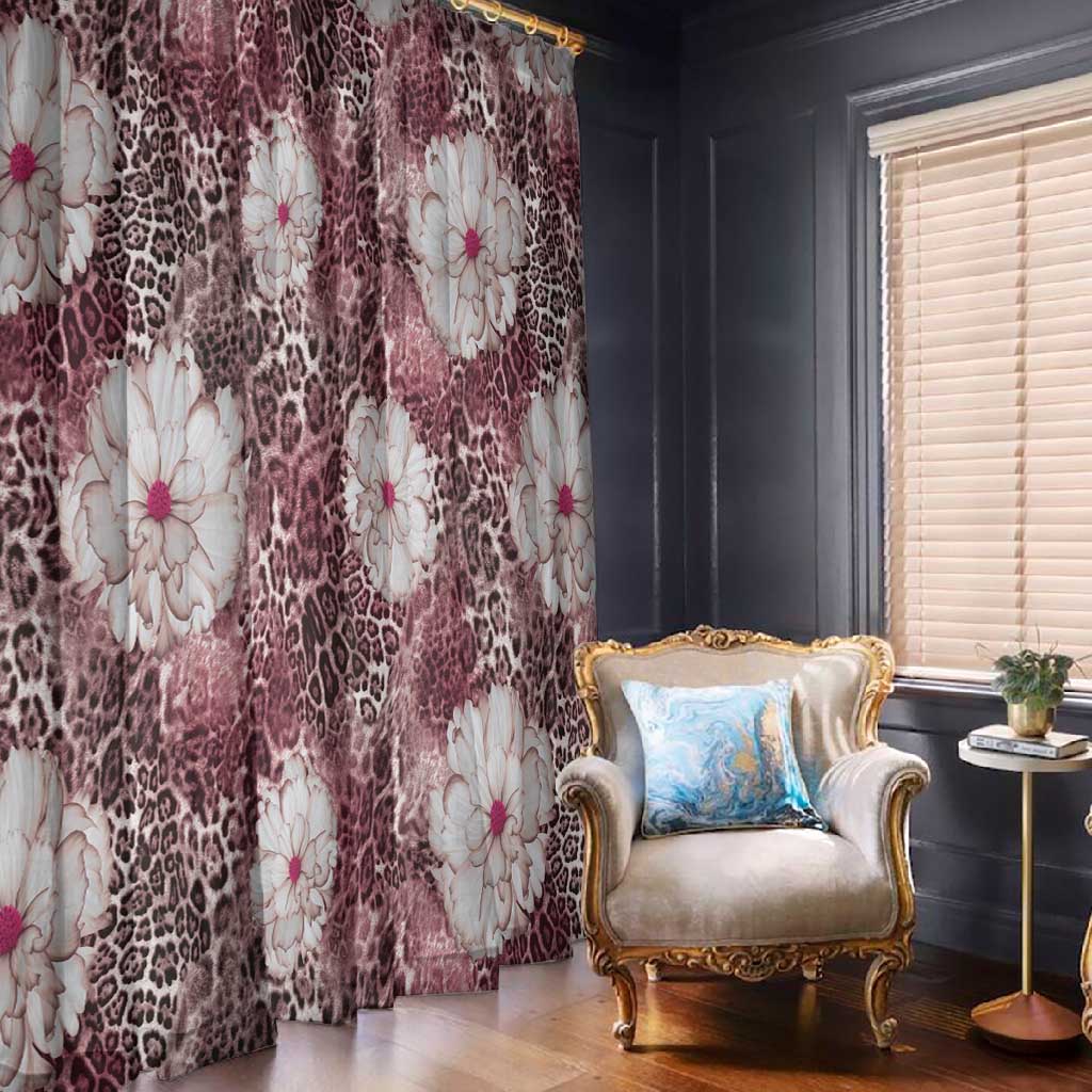 African Leopard Floral Pattern Window Curtain Sunset Mauve