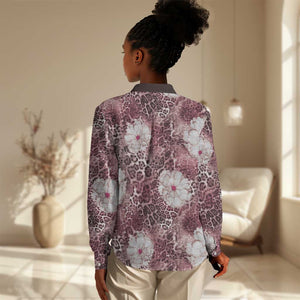 African Leopard Floral Pattern Women Casual Shirt Sunset Mauve