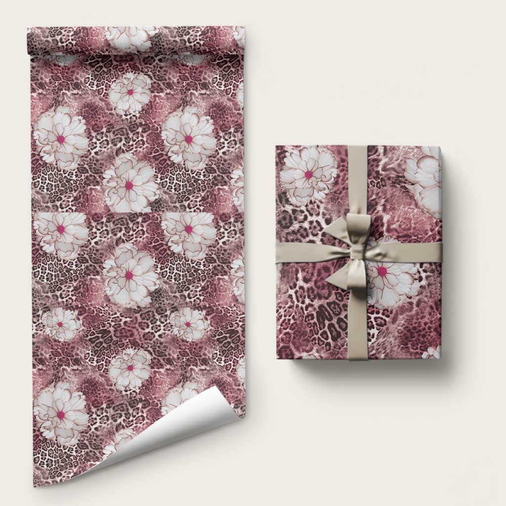 African Leopard Floral Pattern Wrapping Paper Sunset Mauve