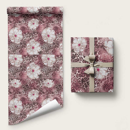 African Leopard Floral Pattern Wrapping Paper Sunset Mauve