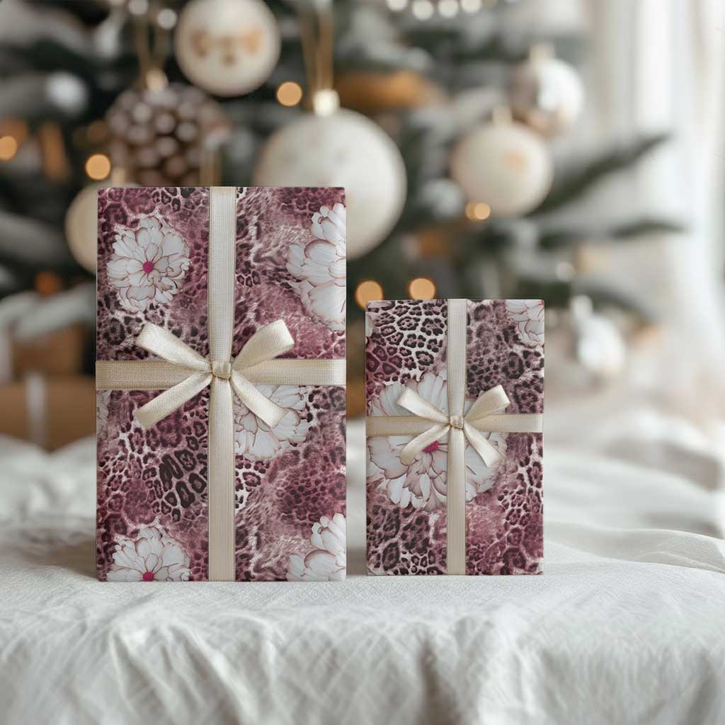 African Leopard Floral Pattern Wrapping Paper Sunset Mauve