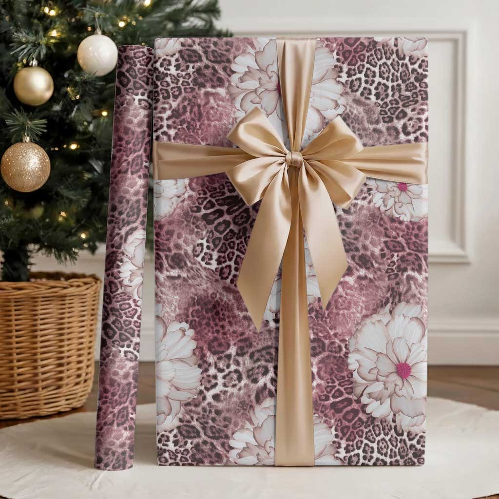 African Leopard Floral Pattern Wrapping Paper Sunset Mauve