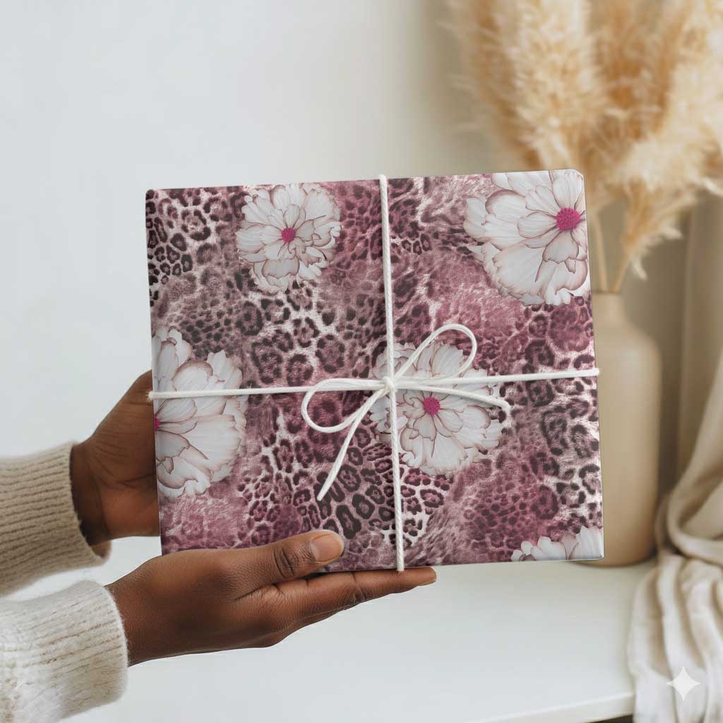 African Leopard Floral Pattern Wrapping Paper Sunset Mauve