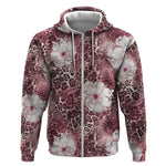 African Leopard Floral Pattern Zip Hoodie Sunset Mauve
