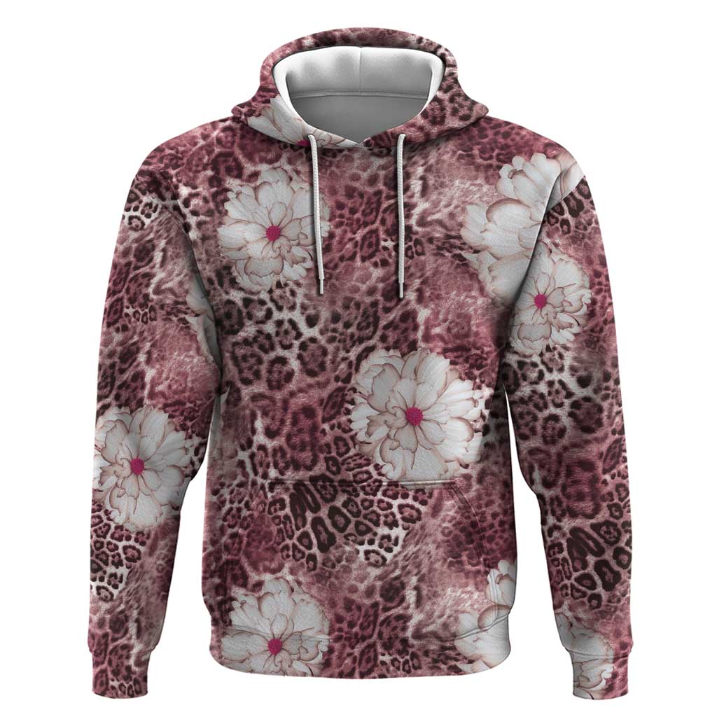 African Leopard Floral Pattern Zip Hoodie Sunset Mauve