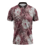 African Leopard Floral Pattern Zipper Polo Shirt Sunset Mauve