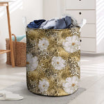 African Leopard Floral Pattern Laundry Basket Savannah Gold