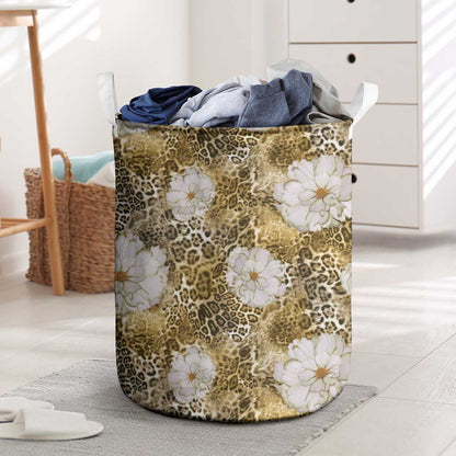African Leopard Floral Pattern Laundry Basket Savannah Gold