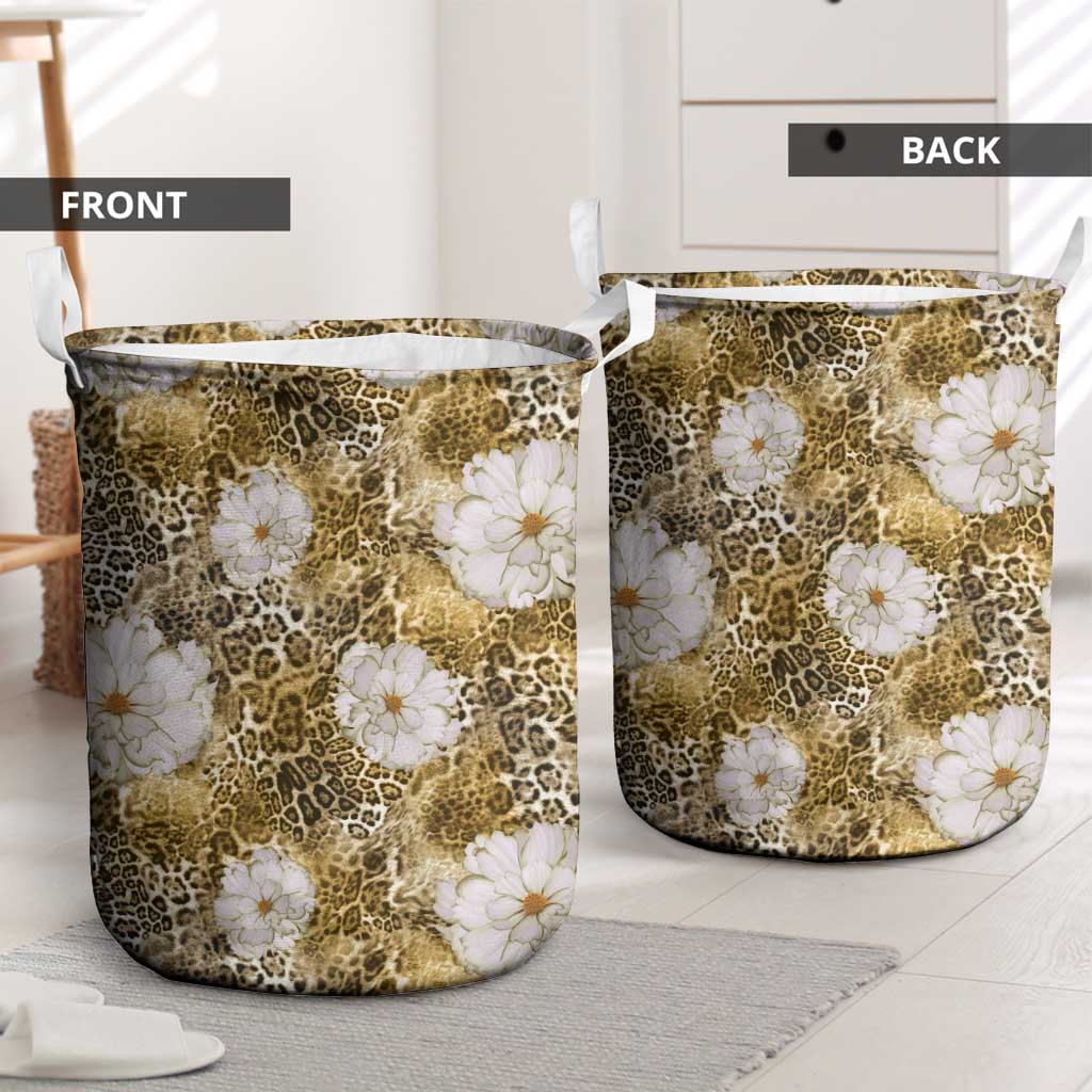 African Leopard Floral Pattern Laundry Basket Savannah Gold