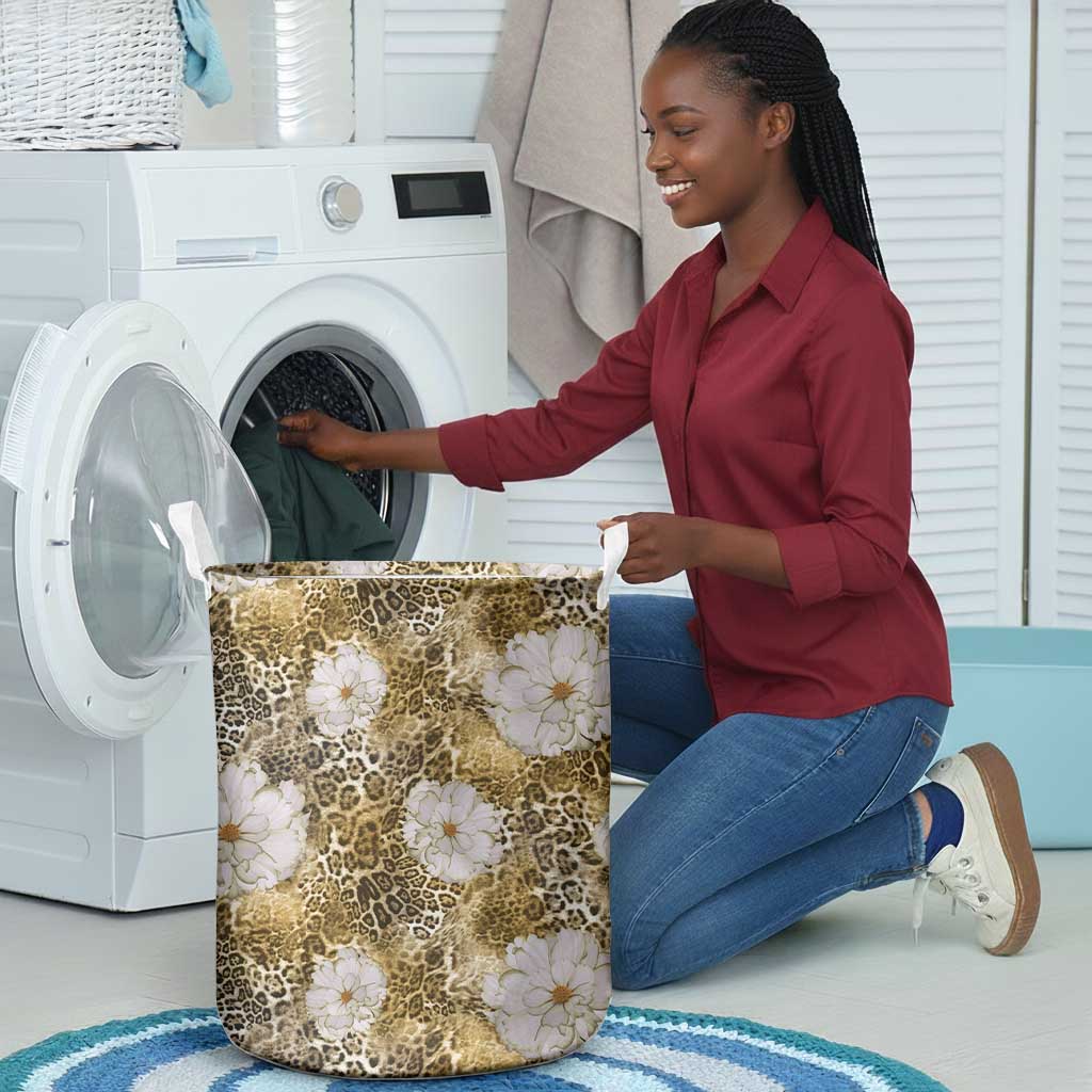 African Leopard Floral Pattern Laundry Basket Savannah Gold