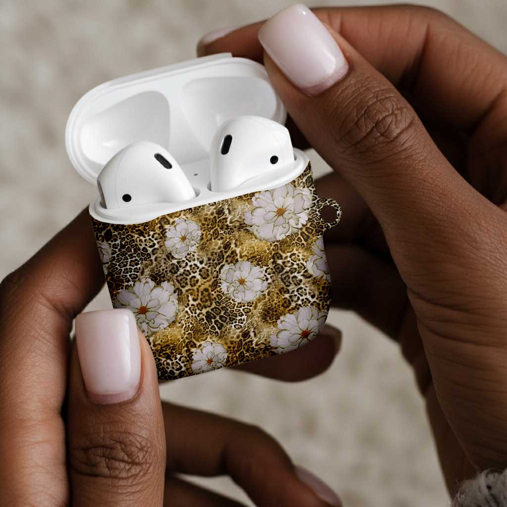 African Leopard Floral Pattern AirPods Case Savannah Gold