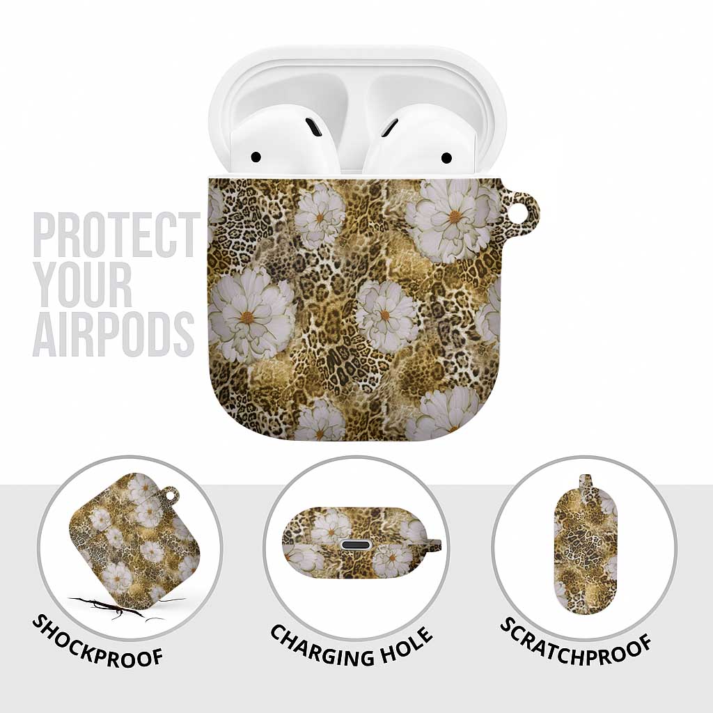 African Leopard Floral Pattern AirPods Case Savannah Gold