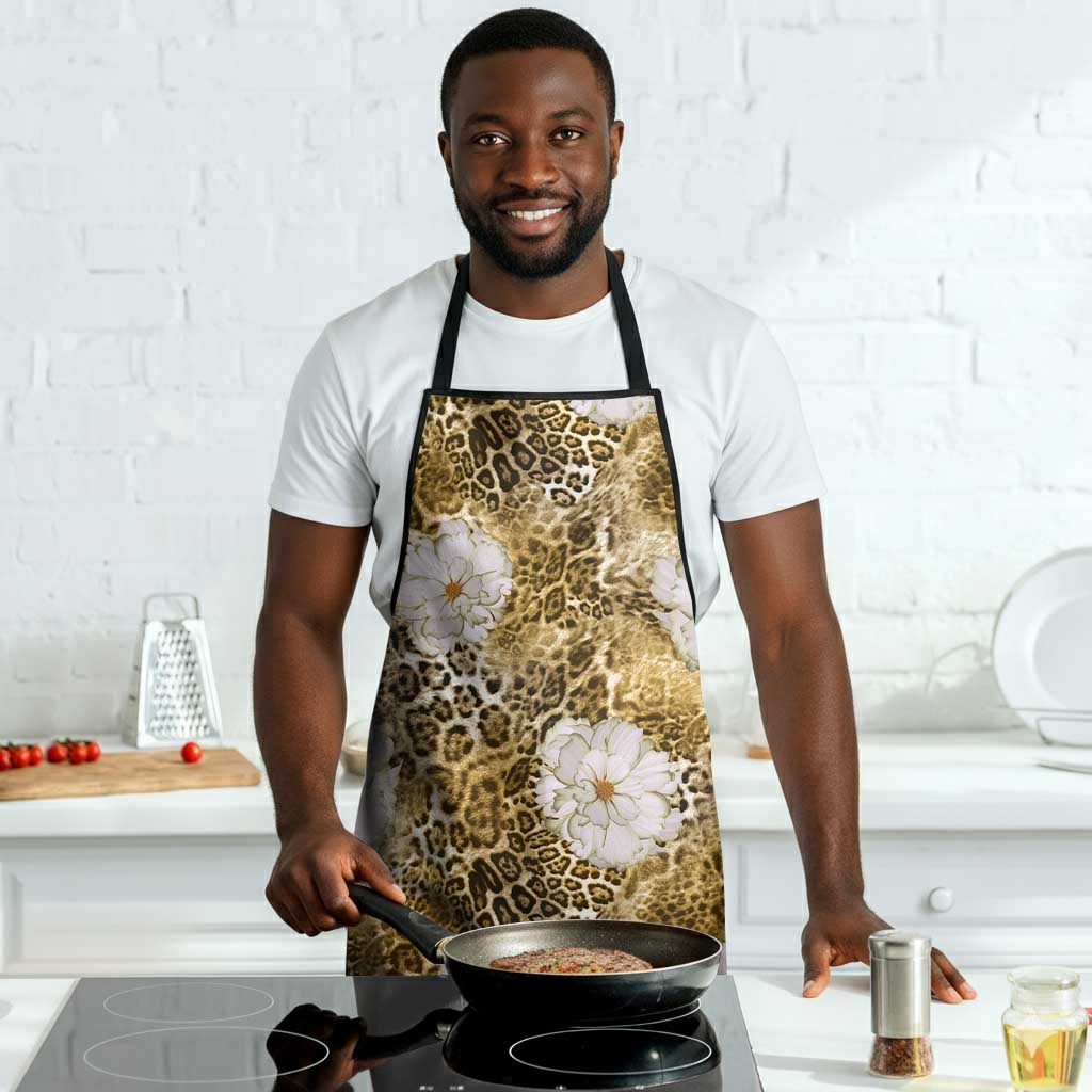 African Leopard Floral Pattern Apron Savannah Gold